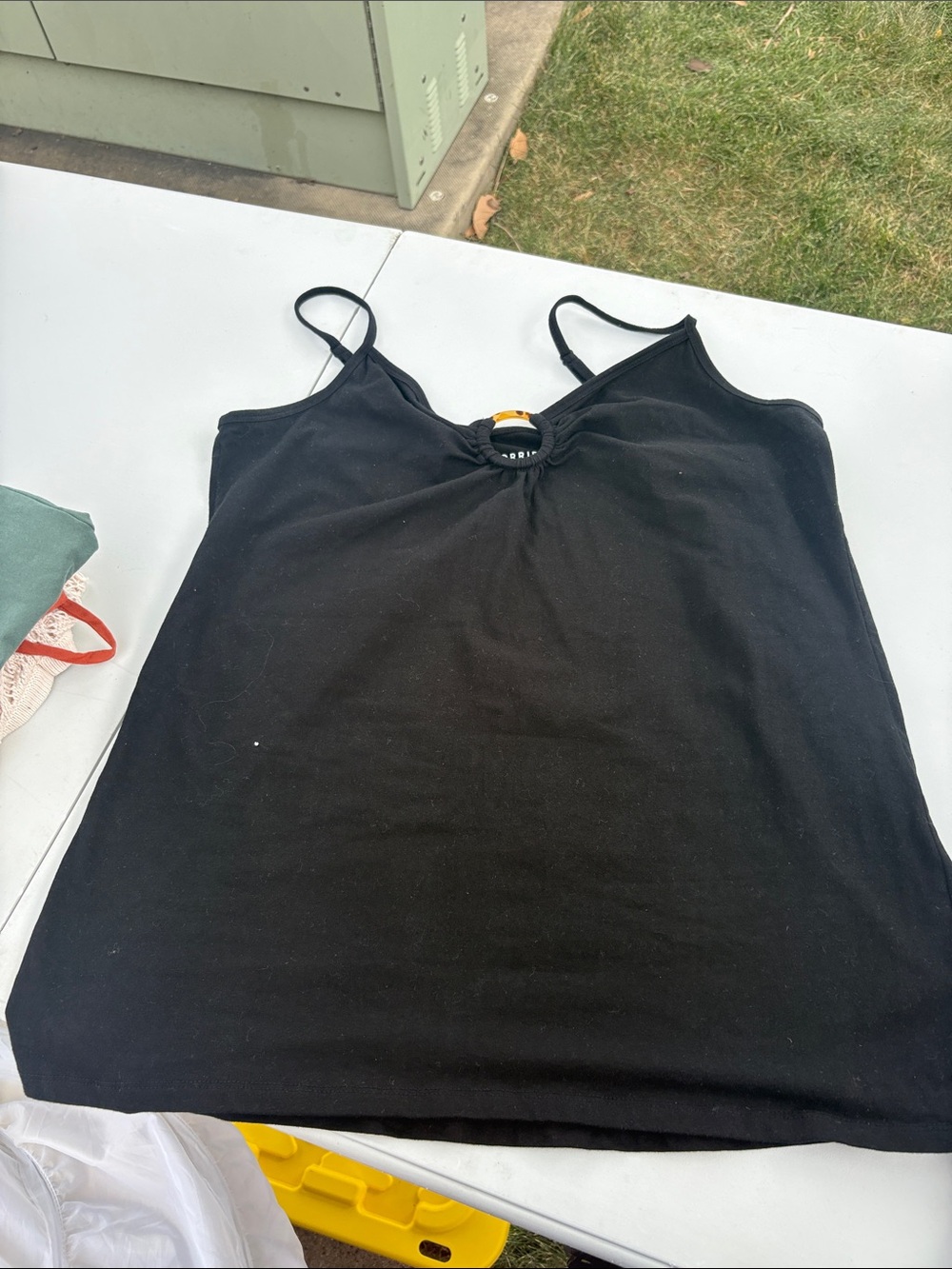 Black Spaghetti-Strap Camisole with Ring Detail